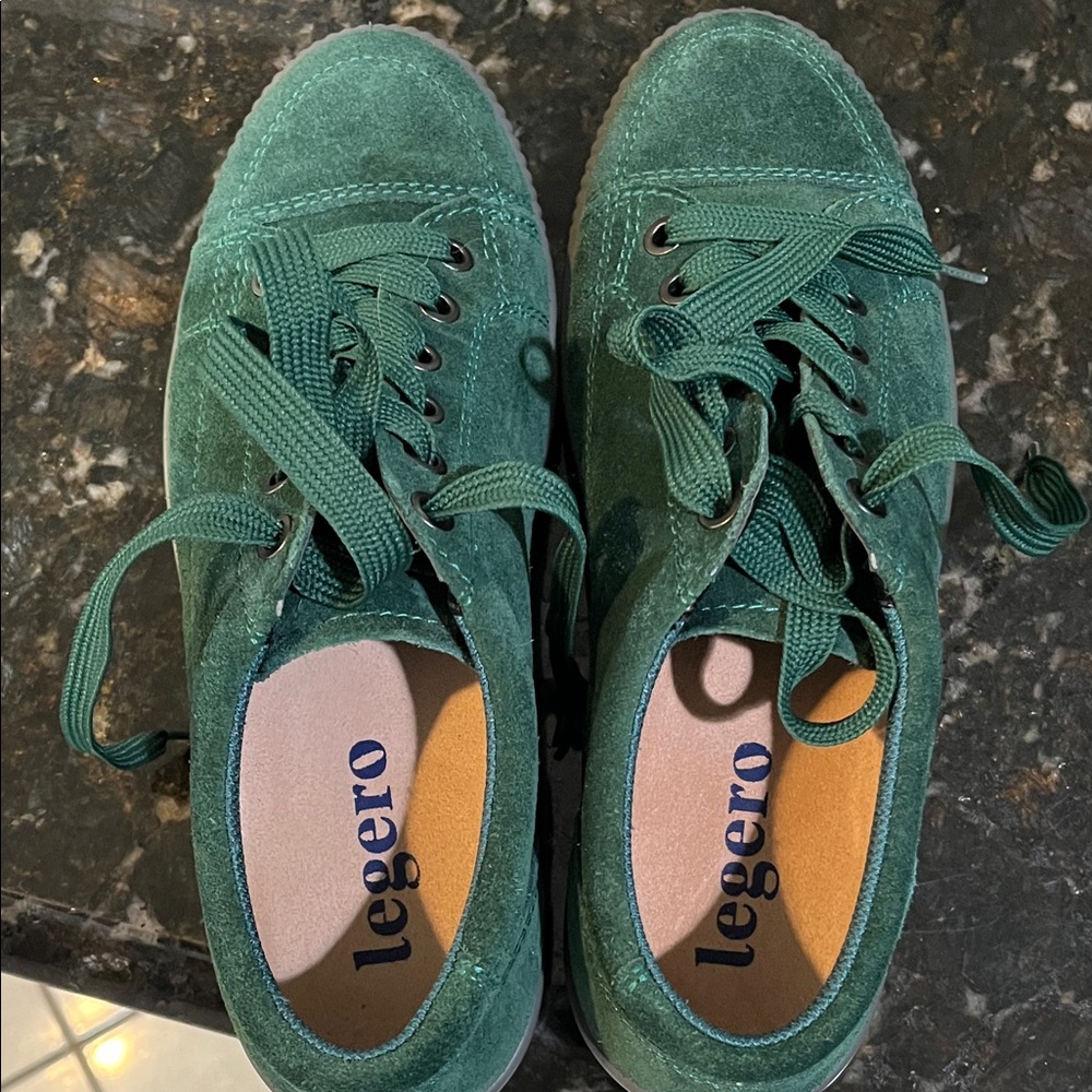 Women's Emerald Green Suede Lace-Up Sneakers